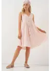 Modern Kısa Elbise - Pudra