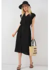 Sıfır Kol Kuşaklı Ayrobin Elbise 2568 - Siyah