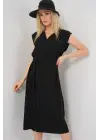 Sıfır Kol Kuşaklı Ayrobin Elbise 2568 - Siyah