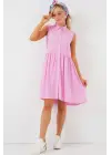Sıfır Kol Midi Elbise 2563 - Pembe