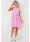 Sıfır Kol Midi Elbise 2563 - Pembe