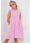 Sıfır Kol Midi Elbise 2563 - Pembe