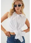 Sıfır Kol Önü Bağlamalı Gömlek 20340 - Beyaz