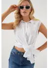 Sıfır Kol Önü Bağlamalı Gömlek 20340 - Beyaz