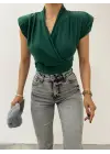 Omarı Vatkalı Kruvaze Sandy Bluz - Zümrüt Yeşili