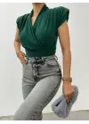 Omarı Vatkalı Kruvaze Sandy Bluz - Zümrüt Yeşili