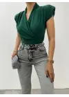 Omarı Vatkalı Kruvaze Sandy Bluz - Zümrüt Yeşili