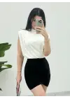 Sıfır Kol Vatkalı Sandy Bluz -Beyaz
