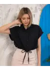 Omarı Siyah Bağlamalı Crop Gömlek