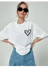 Omarı Baskılı Oversize Beyaz T-Shirt