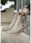 Omarı Yaz Kış Şıklığı Wiota Bej Cilt Topuklu Bot
