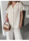 Omarı Elegan Keten Ikili Takım - Beyaz