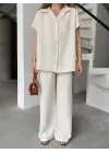 Omarı Elegan Keten Ikili Takım - Beyaz