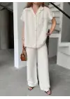 Omarı Elegan Keten Ikili Takım - Beyaz