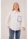 Omarı Çizgili Detaylı Beyaz Gömlek