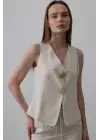 Omarı Şık Düğme Detaylı Yelek Krem Renginde