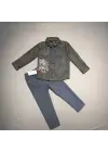 Omarı Çocuk Takımı Uzun Kollu Keten Gömlek Gabardin Pantolon
