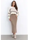 Şık Kadın Salaş Triko Bluz ve Etek Takım