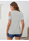 Omarı Tek Omuzlu Viskon Bluz - Kadın Kısa Kollu Trendy Model
