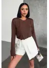 Omarı Şık Kahverengi Uzun Kollu Viskon Penye Body