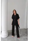 Omarı Şık Belden Büzgü Detaylı Takım - Siyah