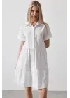 Omarı Şık Beyaz Kısa Kol Elbise