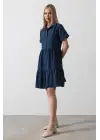 Omarı Şık Kısa Kol Elbise - İndigo