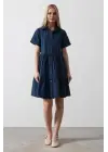Omarı Şık Kısa Kol Elbise - İndigo