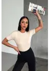 Omarı Şık ve Rahat Kısa Kollu Likralı Viskon Penye Body - Bej