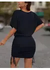 Omarı Kadın Yanlardan Büzgülü Kısa Elbise