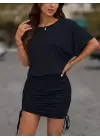 Omarı Kadın Yanlardan Büzgülü Kısa Elbise