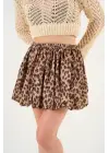 Omarı Leopar Desenli Balon Etek - Kahve Tonları