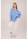 Omarı Modern Tasarımlı Cepli Mavi Gömlek