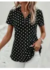 Omarı Kısa Kollu Puantiyeli Viskon Bluz