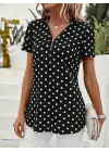 Omarı Kısa Kollu Puantiyeli Viskon Bluz