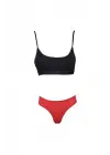 Omarı Pedli İp Askılı Büstiyer Külot Takım Siyah Kırmızı