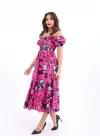 Omarı Kadın Midi Elbise - Çiçek Desenli Çok Şık Model