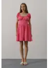 Omarı Şık ve Çekici Beli Korseli Mini Elbise - Fuşya