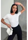 Omarı Şık Kısa Kollu Likralı Viskon Penye Beyaz Body