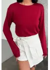 Omarı Şık Uzun Kollu Bisiklet Yaka Bordo Body