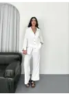 Omarı Elegan Yakalı Uzun Kollu Takım - Beyaz