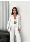 Omarı Elegan Yakalı Uzun Kollu Takım - Beyaz