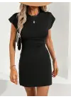 Omarı Trendy Bisiklet Yaka Yanları Büzgülü Kısa Elbise