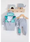Simply Desenli Kapişonlu 3lü Erkek Bebek Takımı