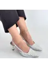 Sione Gümüş Cilt Topuklu Ayakkabı