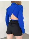 Omarı Elegan ve Şık Sırt Dekolteli Crop Ceket