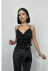 Siyah Askılı Degaje Bluz
