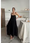 Siyah Askılı Müslin Elbise