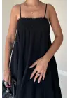 Siyah Askılı Parçalı Müslin Elbise