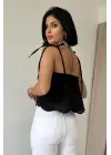 Siyah Bağcıklı Brode Bluz